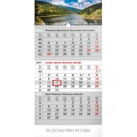 Kalendář nástěnný 2017 - 3měsíční krajina /šedý s českými jmény