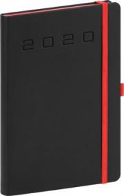 Denní diář Nox 2020, černý-červený 15 × 21 cm
