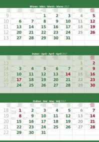 Kalendář nástěnný 2017 - 3měsíční/zelený s jmenným kalendáriem