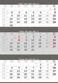 Kalendář nástěnný 2018 - 3měsíční/šedý s jmenným kalendáriem